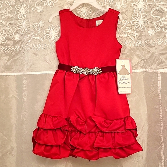 NEW Rare Editions Toddler Girl Fancy Dress, Rhinestones, Pearls & Velvet Trim, 5 - Picture 1 of 13